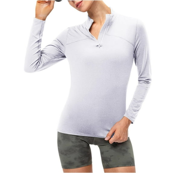 Women's Thermal Shirts Fleece Lined Athletic Tops Quarter Zip Pullover Long Sleeve Compression Workout Baselayer Tops