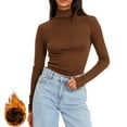 thumbnail image 1 of Women's Thermal Shirts Long Sleeve Fleece Lined Undershirts High Neck Warm Layering Tops Fall Winter Clothes, Coffee XL, 1 of 7