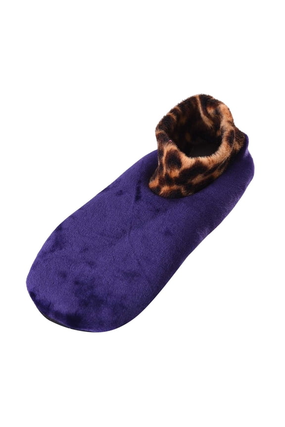 Women's Thermal Slipper Socks, Double Layer Plush Leopard Print Mid-Calf Socks, Thickened Warm Fleece Lined Non-Slip Footwear for Indoor Outdoor Winter Wear and Daily Comfort Purple