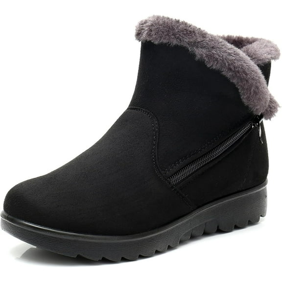 Women's Thermal Snow Boots with Side Zipper - Winter Ankle Booties for Outdoor Comfort