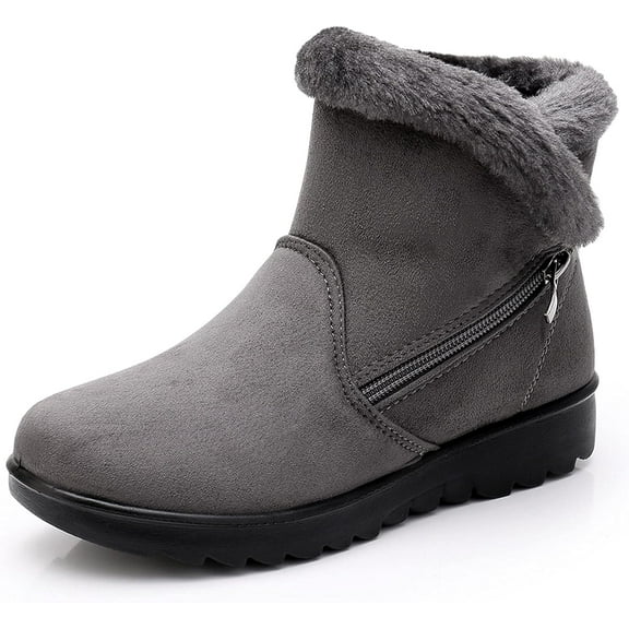 Women's Thermal Snow Boots with Side Zipper - Winter Ankle Booties for Outdoor Comfort