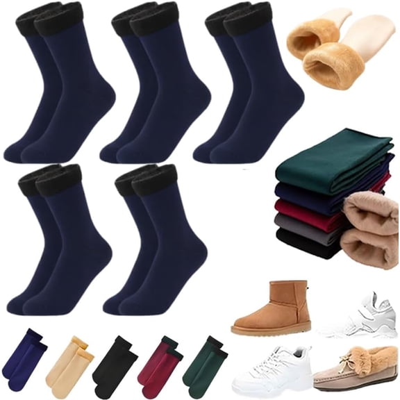 Women's Thermal Socks 5 Pairs - Thick Fleece Lined Winter Socks, Self-Heating Cold Weather Socks for Autumn, Winter, Snow, Outdoor Activities