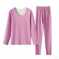 thumbnail image 1 of Women's Thermal Undershirt Set 2PC Sleepwear Long Sleeve Crewneck Pullover Top Fleece Lined Base Layer Set Purple L, 1 of 3