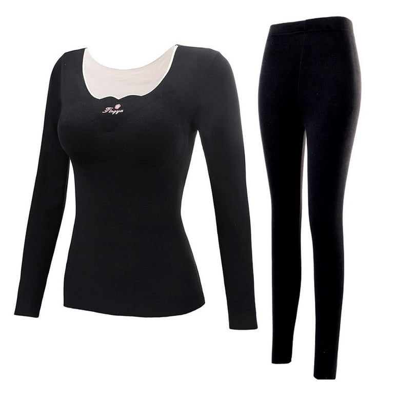 Women s Thermal Underwear Brushed Long Underwear Set Cold Weather Pajama Set Walmart