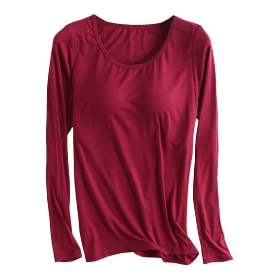 Women's Thermal Underwear Long Sleeve T-Shirt Thickened Velvet Body Shaping Top with Built-in Bra Comfortable Winter Pajamas