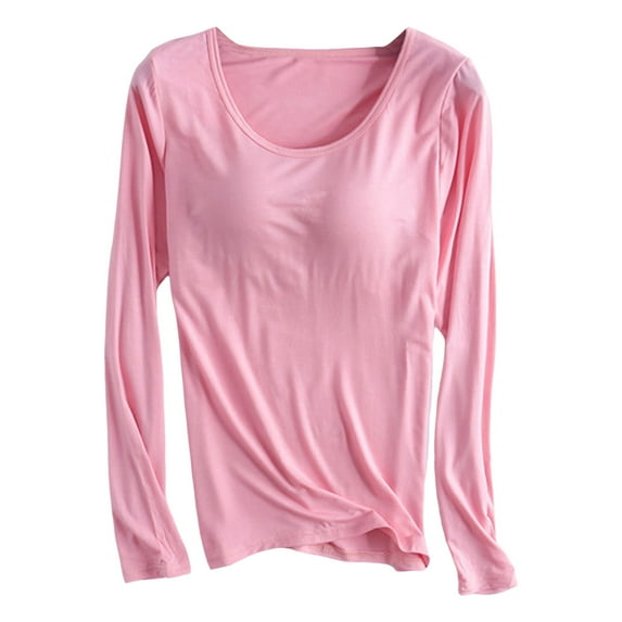 Women's Thermal Underwear Long Sleeve T-Shirt Thickened Velvet Body Shaping Top with Built-in Bra Comfortable Winter Pajamas