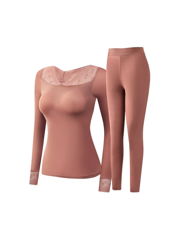 Women's Thermal Underwear Long Sleeve Warm Base Layer Top & Legging 2 Piece Set Loungewear with Soft Brushed Lining
