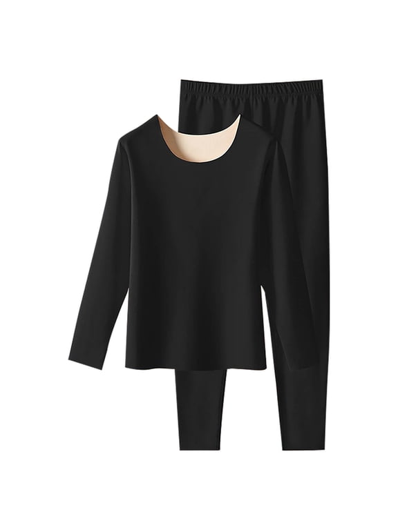 Women Thermal Underwear Set , Soft Fleece Lined Long Underwear, Warm Base Layer Top and Bottom Black XXL