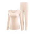 thumbnail image 1 of Women's Thermal Underwear Set Cotton Warm Base Layer Lightweight Long Sleeve Top & Pyjama Bottoms Beige S, 1 of 3
