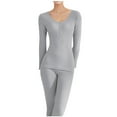 thumbnail image 1 of Women's Thermal Underwear Set Cotton Warm Base Layer Lightweight Long Sleeve Top & Pyjama Bottoms Gray Free Size, 1 of 3