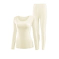 thumbnail image 1 of Women's Thermal Underwear Set Cotton Warm Base Layer Lightweight Long Sleeve Top & Pyjama Bottoms White M, 1 of 3