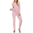 thumbnail image 1 of Women's Thermal Underwear Set Long Sleeve Loose Fit Layering Tops Comfort Leggings for Fall and Winter Pink L, 1 of 5