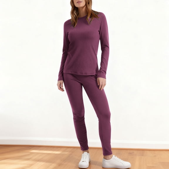 Women's Thermal Underwear Set Winter Warm Plus Size Fleece Thick Pullover Tops Long Bottom Pants Pajamas Set New 2 Piece Casual Sets for Women Purple XL