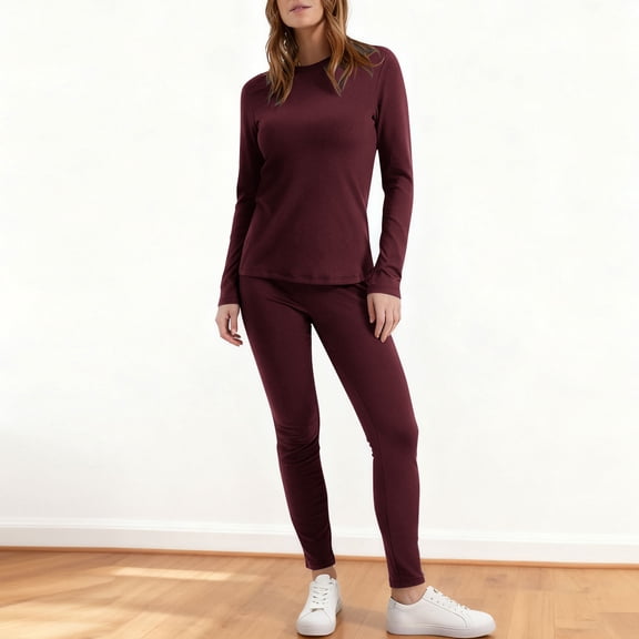 Women's Thermal Underwear Set Winter Warm Plus Size Fleece Thick Pullover Tops Long Bottom Pants Pajamas Set New Night Shirts for Women Sleepwear Wine XL