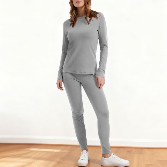 Women's Thermal Underwear Set Winter Warm Plus Size Fleece Thick Pullover Tops Long Bottom Pants Pajamas Set New Plus Size Pajama Set Gray XXL