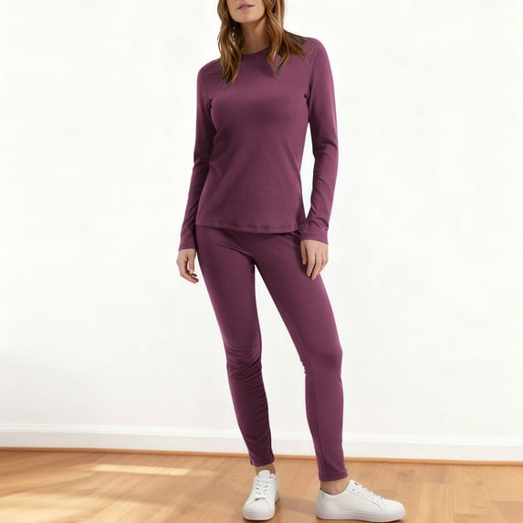 Women's Thermal Underwear Set Winter Warm Plus Size Fleece Thick Pullover Tops Long Bottom Pants Pajamas Set New Two Piece Outfits for Women Sweatsuits Purple M