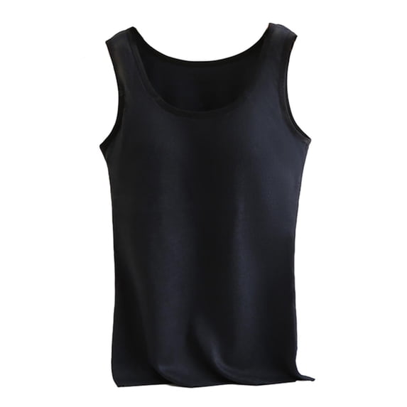 Women's Thermal Underwear Sleeveless Crew Neck Built In Bra Pullover Vest Solid Color Velvet Thicken Warm Winter Tops (XL, Black)