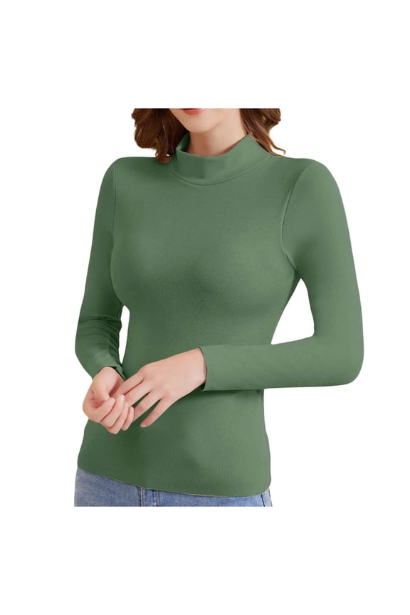 Women's Thermal Underwear Top German Warm Half High Collar Casual Base Layer Shirt for Winter Comfort