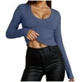 thumbnail image 1 of Women’s Thermal Underwear Top Long Sleeve V Neck Ribbed Stretchy Knit T-Shirt Slim Fit Basic Fall Winter Layering, 1 of 2