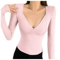 thumbnail image 1 of Women's Thermal Underwear V Neck Long Sleeve T-Shirt Slim Fit Stretch Basic Top Comfortable Pullover Blouse For Fall Winter, 1 of 2