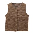 thumbnail image 1 of Women's Thermal Vest Sleeveless Single-breasted Closure Jacket Solid Color Round Neck Imitation Silk Cotton Padded Waistcoat for Autumn Winter Daily Wear, 1 of 8