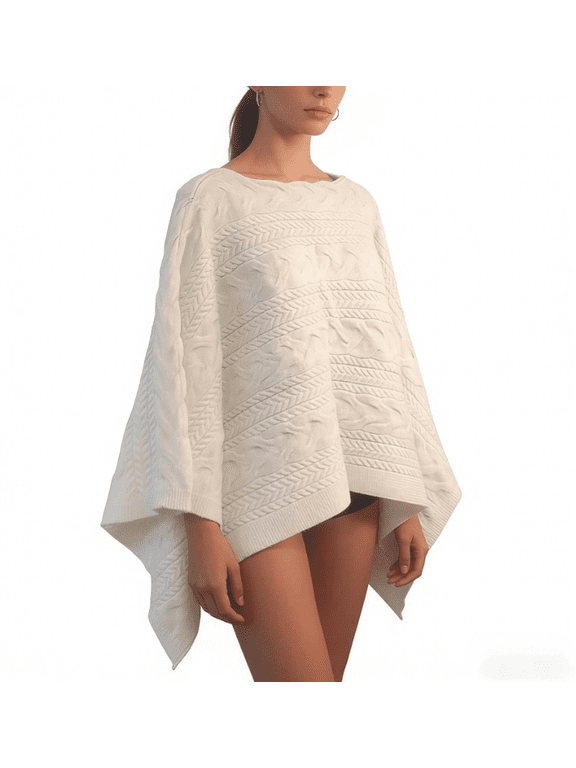 Women's Thick Cable Knit Poncho Cape Retro Oversized Warm Shawl Wrap Sweater Cloak Blanket For Fall Winter