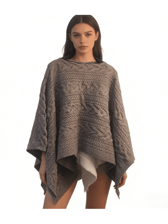 Women's Thick Cable Knit Poncho Cape Retro Oversized Warm Shawl Wrap Sweater Cloak Blanket For Fall Winter