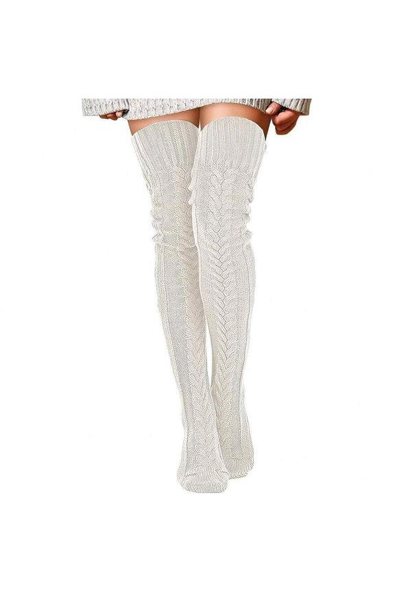 Women's Thick Cable Knit Thigh High Socks Anti-Slip Cuff Warm Acrylic for Cold Winter