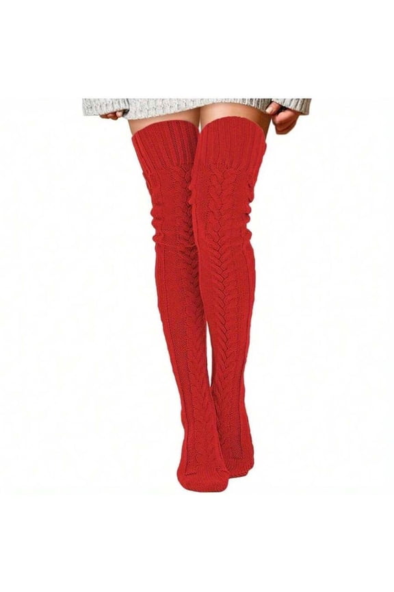Women's Thick Cable Knit Thigh High Socks Anti-Slip Cuff Warm Acrylic for Cold Winter