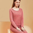thumbnail image 1 of Women's Thick Camel Cashmere Thermal Underwear Cold-proof Autumn Clothes Bean Paste Red XL, 1 of 10