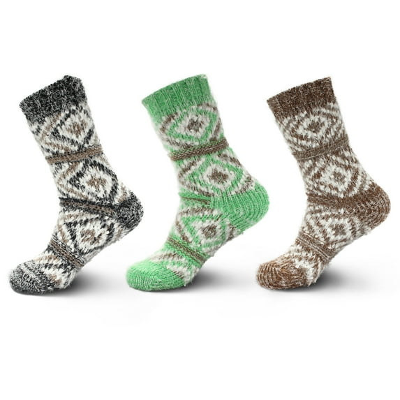 Women's Thick Comfy Vintage Knitted Colorful Fur Patterned Cabin Crew Casual Insulated Furry Winter Slipper Sweater Socks - Assortment B - 3prs, Size 4-10