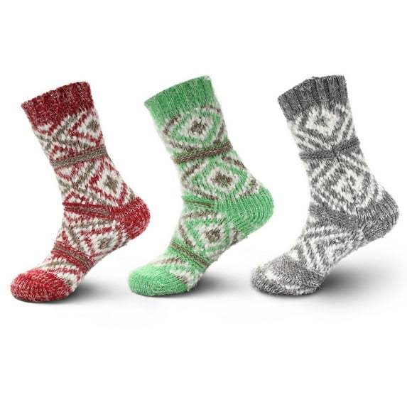 Women's Thick Comfy Vintage Knitted Colorful Fur Patterned Cabin Crew Casual Insulated Furry Winter Slipper Sweater Socks - Assortment D - 3prs, Size 4-10