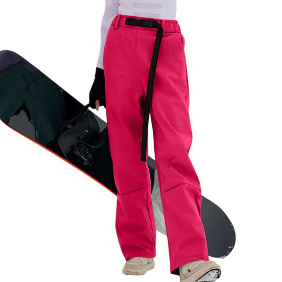 Women's Thick Cotton Ski Pants with Fleece Lining Waterproof and Windproof for Winter Sports and Outdoor Adventures,Hot Pink,2XL