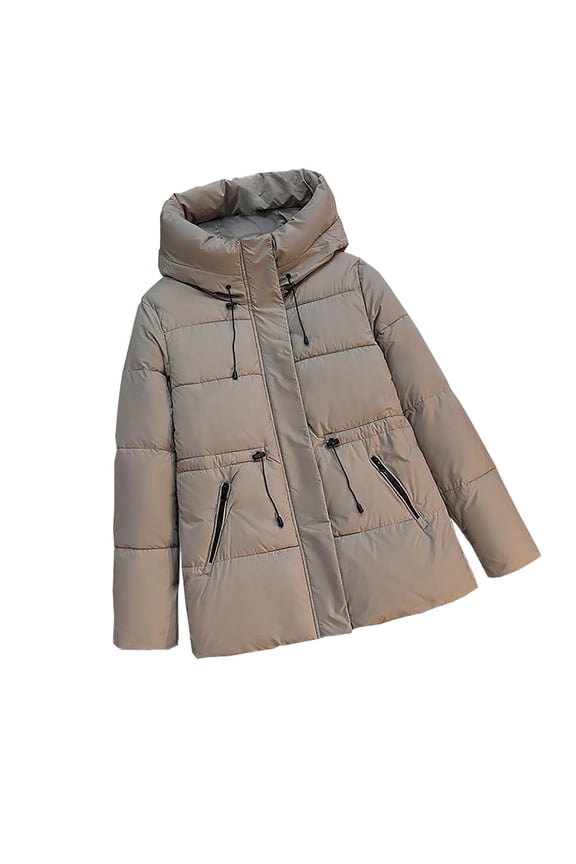 Women's Thick Down Coat Warm Winter Puffer Jackets Hooded Parka Jacket with Adjustable Waist Khaki L