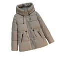 thumbnail image 1 of Women's Thick Down Coat Warm Winter Puffer Jackets Hooded Parka Jacket with Adjustable Waist Khaki M, 1 of 9