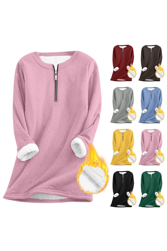 Women's Thick Fleece Lambhair Warm Half Zip Jacket Top With Pockets Long Sleeve Round Neck Loose Fit Pullover Outerwear for Fall Winter Casual Fashion | CSEONE,Wine L