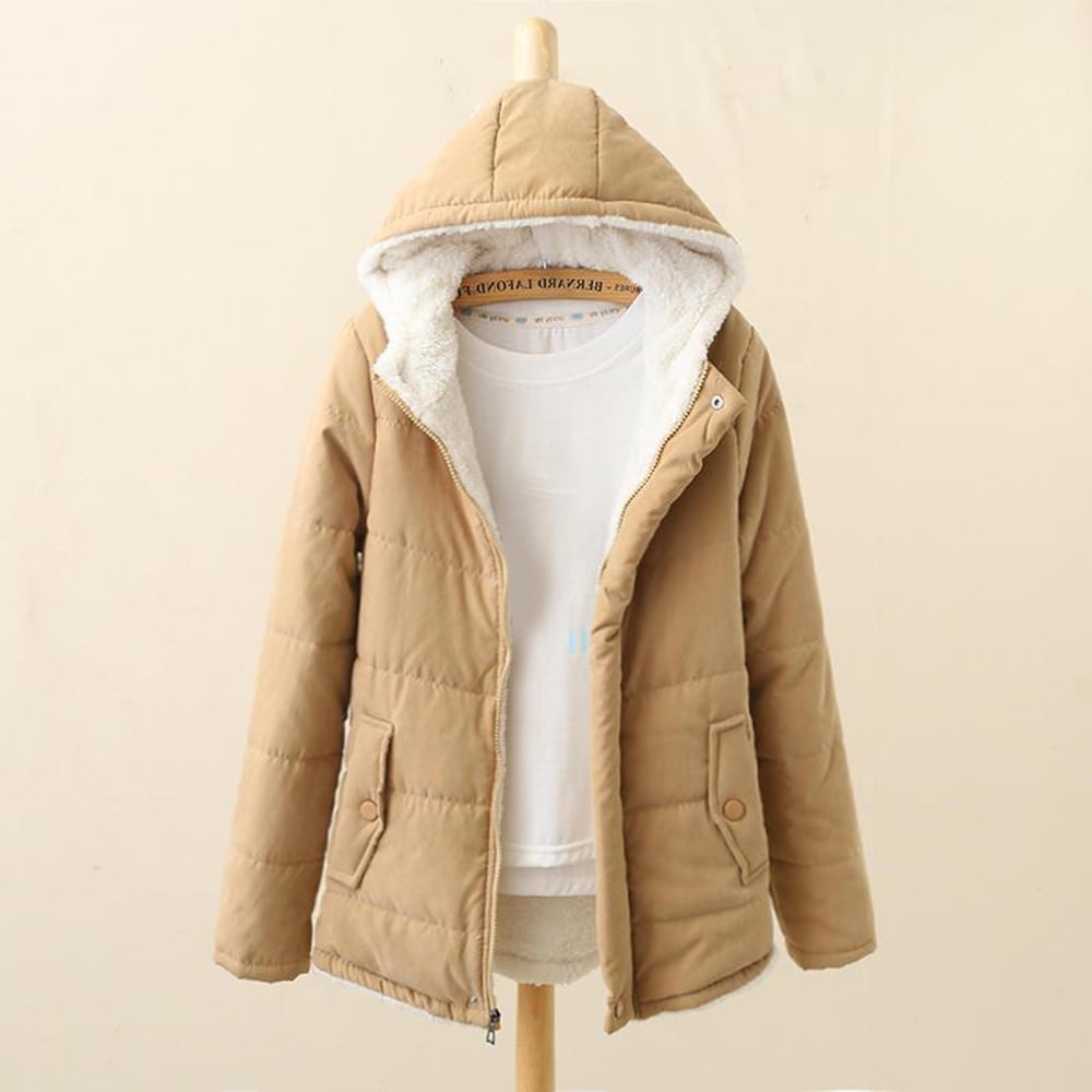 Women's Thick Fleece Lined Winter Jackets Zipper Closure Hip Length Short Coat