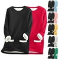 thumbnail image 1 of Women's Thick Fleece Sweatshirt Long Sleeve Hoodie with Print Velvet Warm Round Neck Casual Loungewear Top for Daily Wear Travel Fashion Essential Gift for Ladies | CSEONE,Red L, 1 of 6