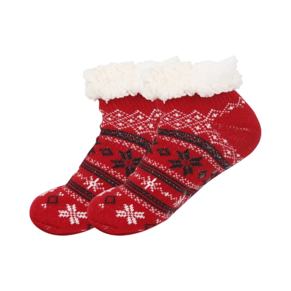 Women's Thick Floor Socks, Home Sleep Socks with Warm and Velvet Glued Socks, Snow Slippers and Socks Cover - Red