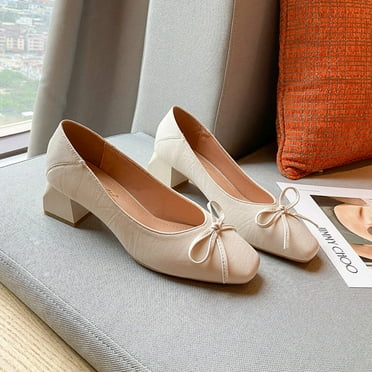 Women's Thick Heel Pumps Soft Leather Shoes