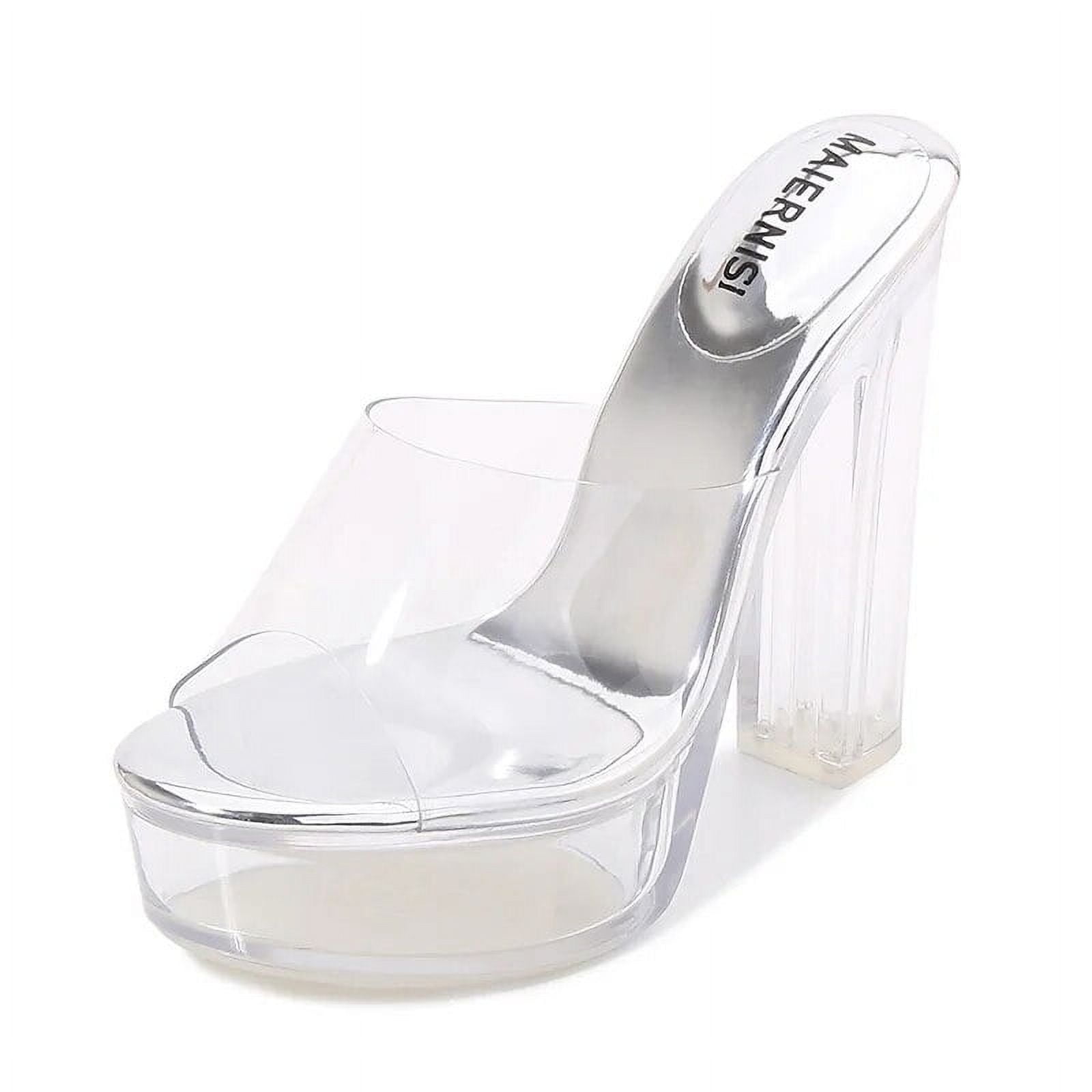 Women's Style Chunky Sexy Summer White Transparent Heels