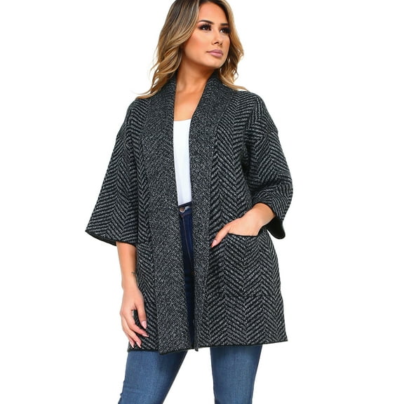 Women's Thick Knit Chevron Print Cardigan with Pockets