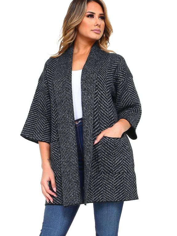 Women's Thick Knit Chevron Print Cardigan with Pockets