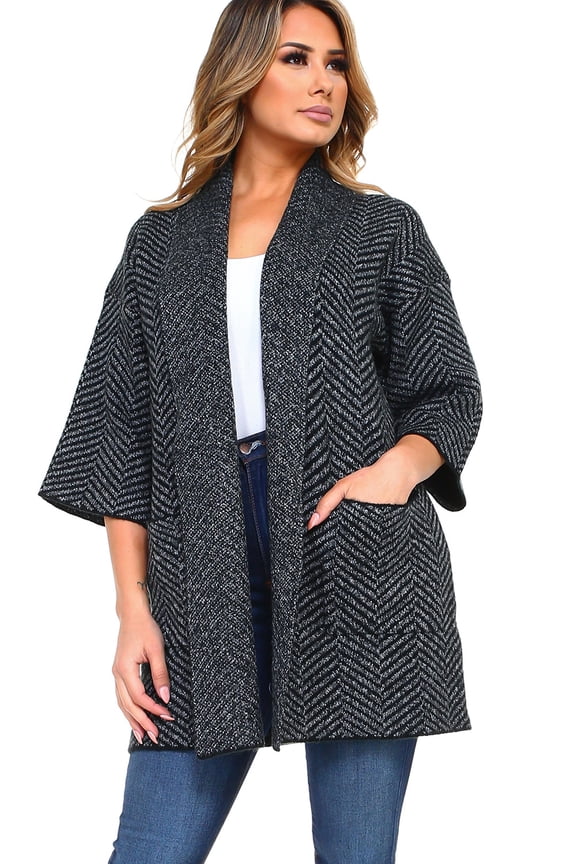 Women's Thick Knit Chevron Print Cardigan with Pockets
