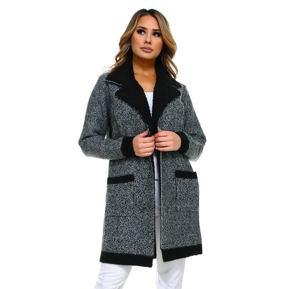 Women's Thick Knit Sherpa Collar Open Front Cardigan with Pockets