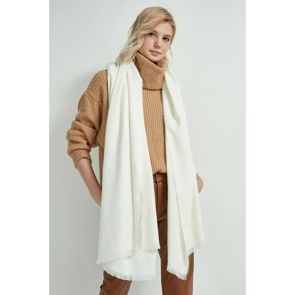 Women's Thick Shoulder Wrap Scarf with Self-Fringe