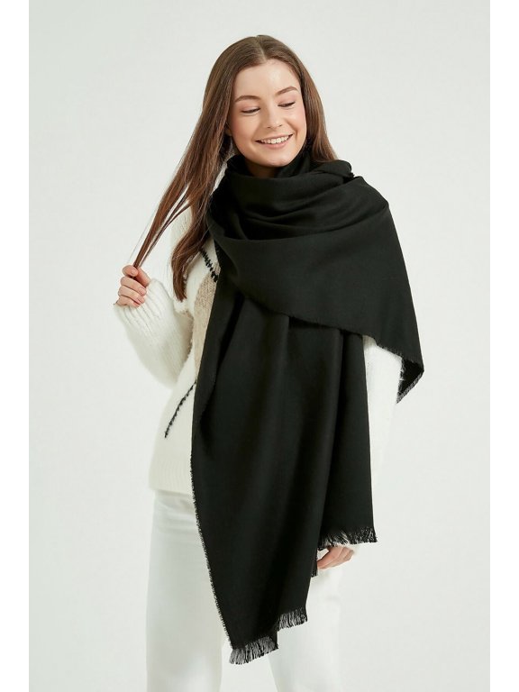 Women's Thick Knit Shoulder Wrap Scarf with Self-Fringe, Solid Pattern