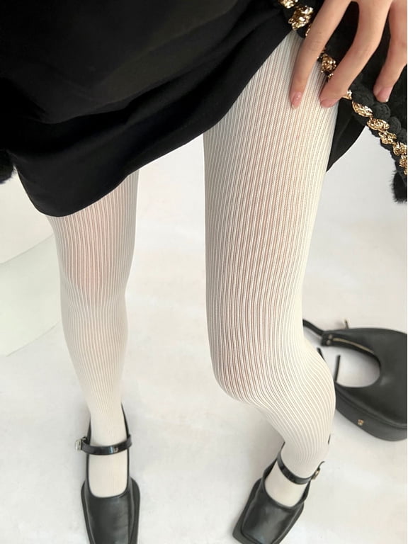Women's Thick Warm Fishnet Knitted Tights, Hollow Out Patterned Vertical Stripe Pantyhose, Soft Stretchy & Light