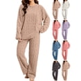 thumbnail image 1 of Women's Thick Warm Pajama Sets,Crew Neck Long Sleeve Top and Wide Leg Pants 2 Piece Fleece Loose Loungewear Sleepwear, 1 of 6