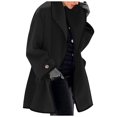 thumbnail image 1 of Women's Thick Wool Hooded Cardigan, Solid Color Windbreaker Outerwear, Casual Daily Jacket, Black, L, 1 of 5